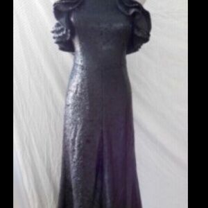 C/Meo Collective BLACK  RUFFLE NECK Slit MIDI DRESS